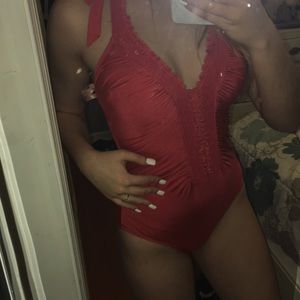 Kenneth Cole orange coral Ruffle one piece